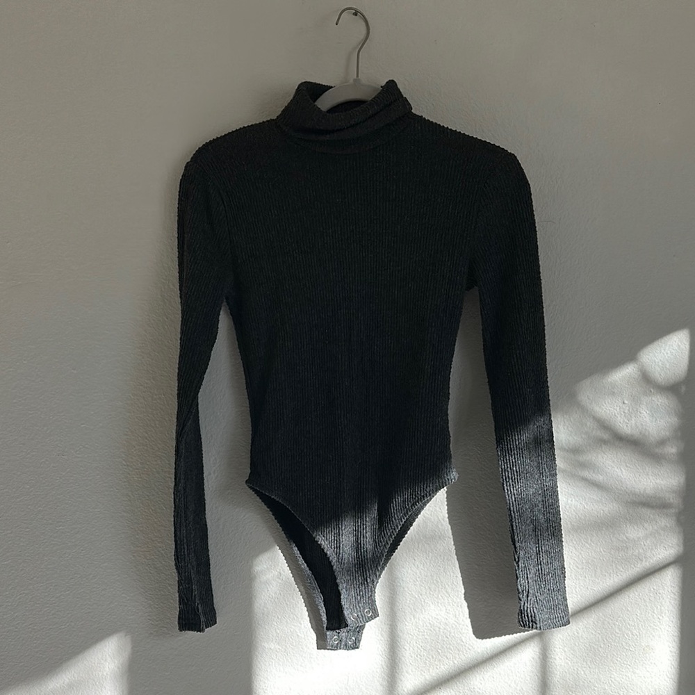 Black Ribbed Turtleneck Bodysuit